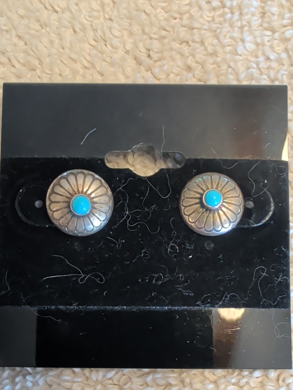 Sterling Silver Concho Stud Earrings with Blue Turquoise Center
